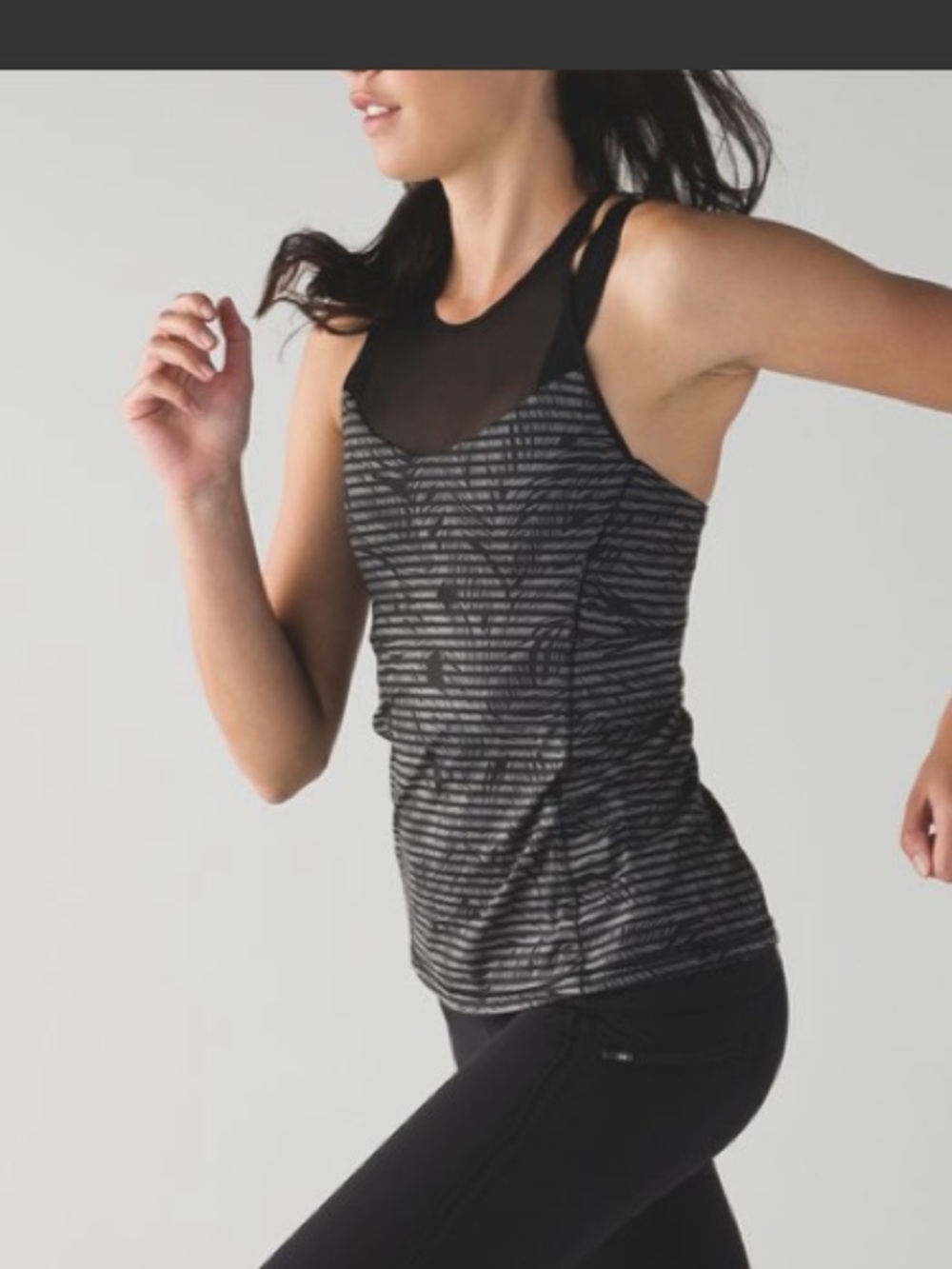 lululemon sz 8 Running In The City Tank Stripe Play Slate Black vtg 2015 mesh